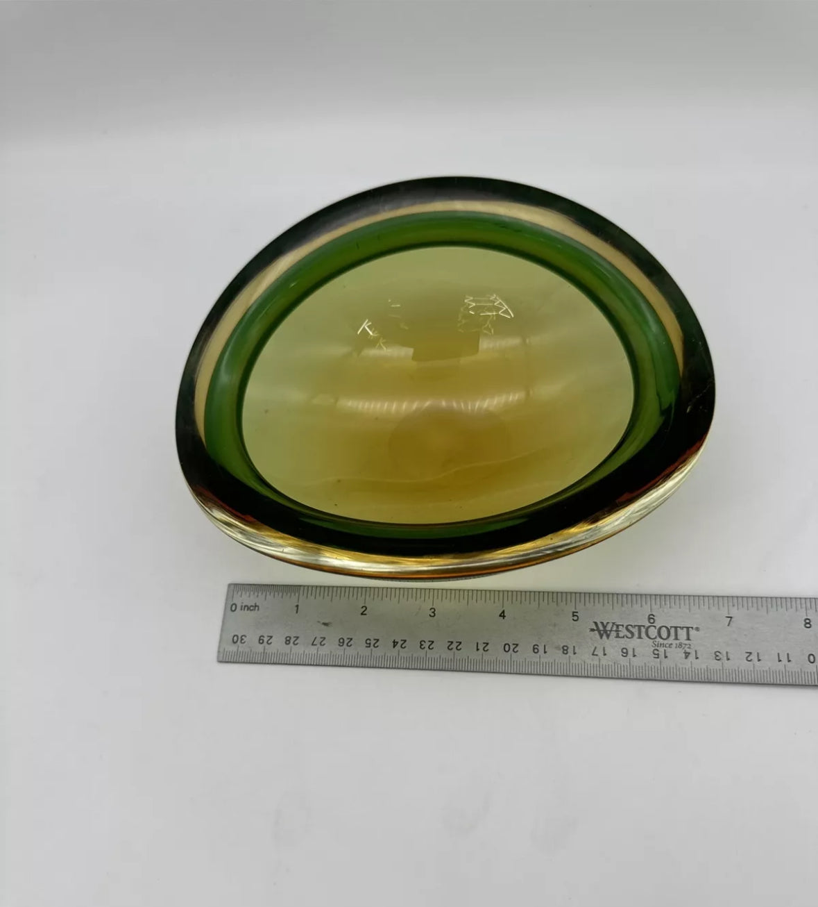 Vintage Italy Murano Sommerso Glass Amber Green Brown Trinket Bowl / Ashtray