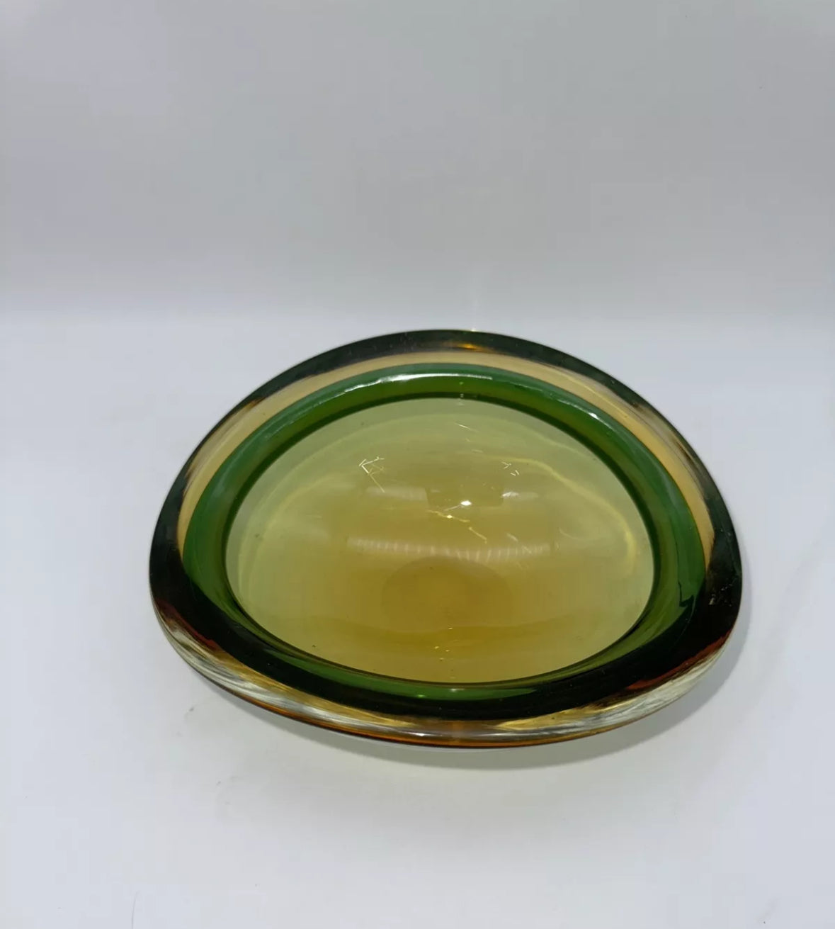 Vintage Italy Murano Sommerso Glass Amber Green Brown Trinket Bowl / Ashtray