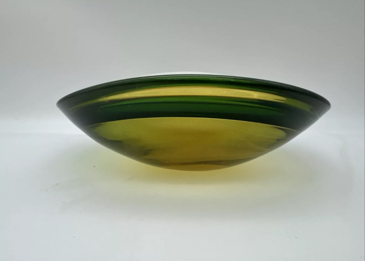 Vintage Italy Murano Sommerso Glass Amber Green Brown Trinket Bowl / Ashtray