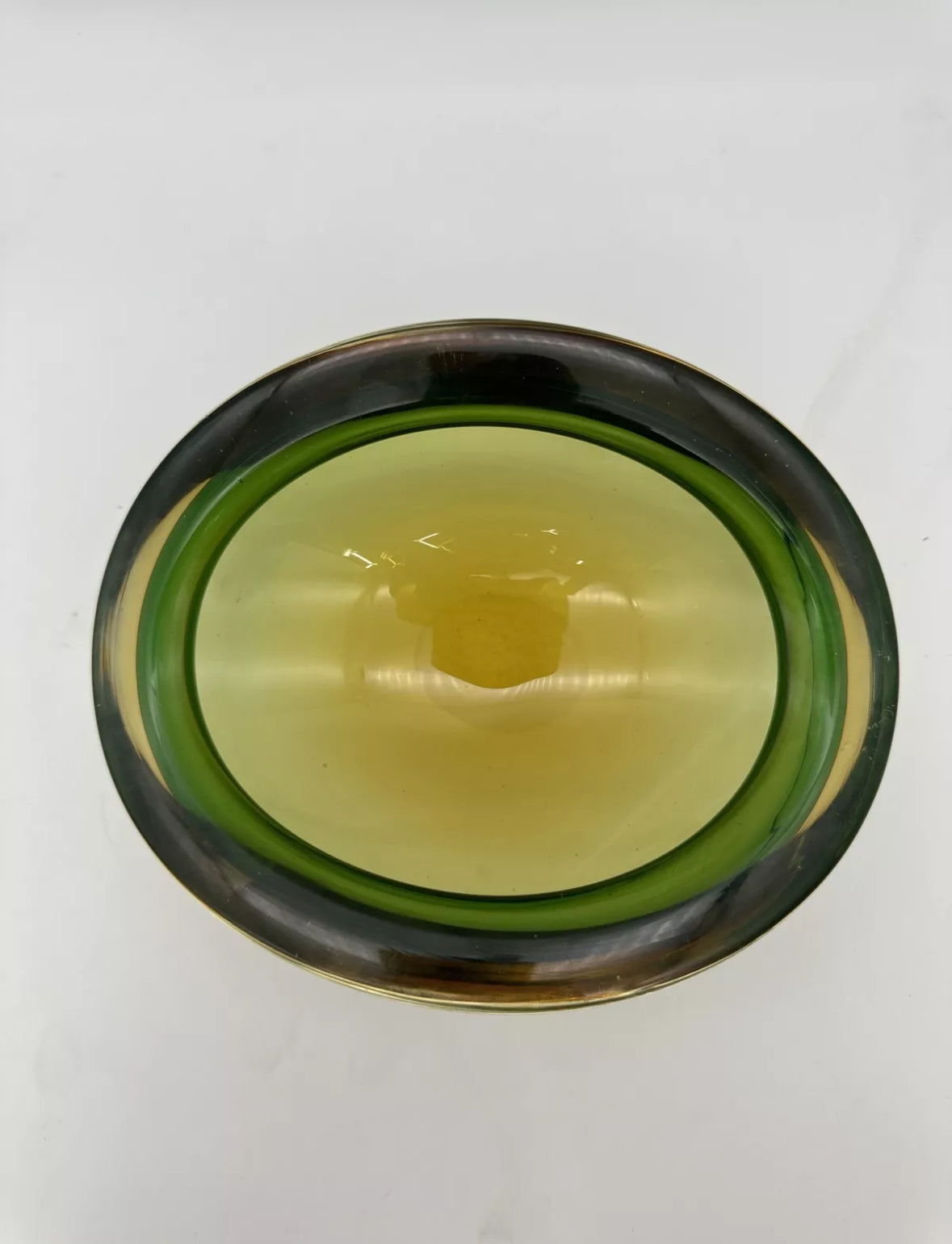 Vintage Italy Murano Sommerso Glass Amber Green Brown Trinket Bowl / Ashtray