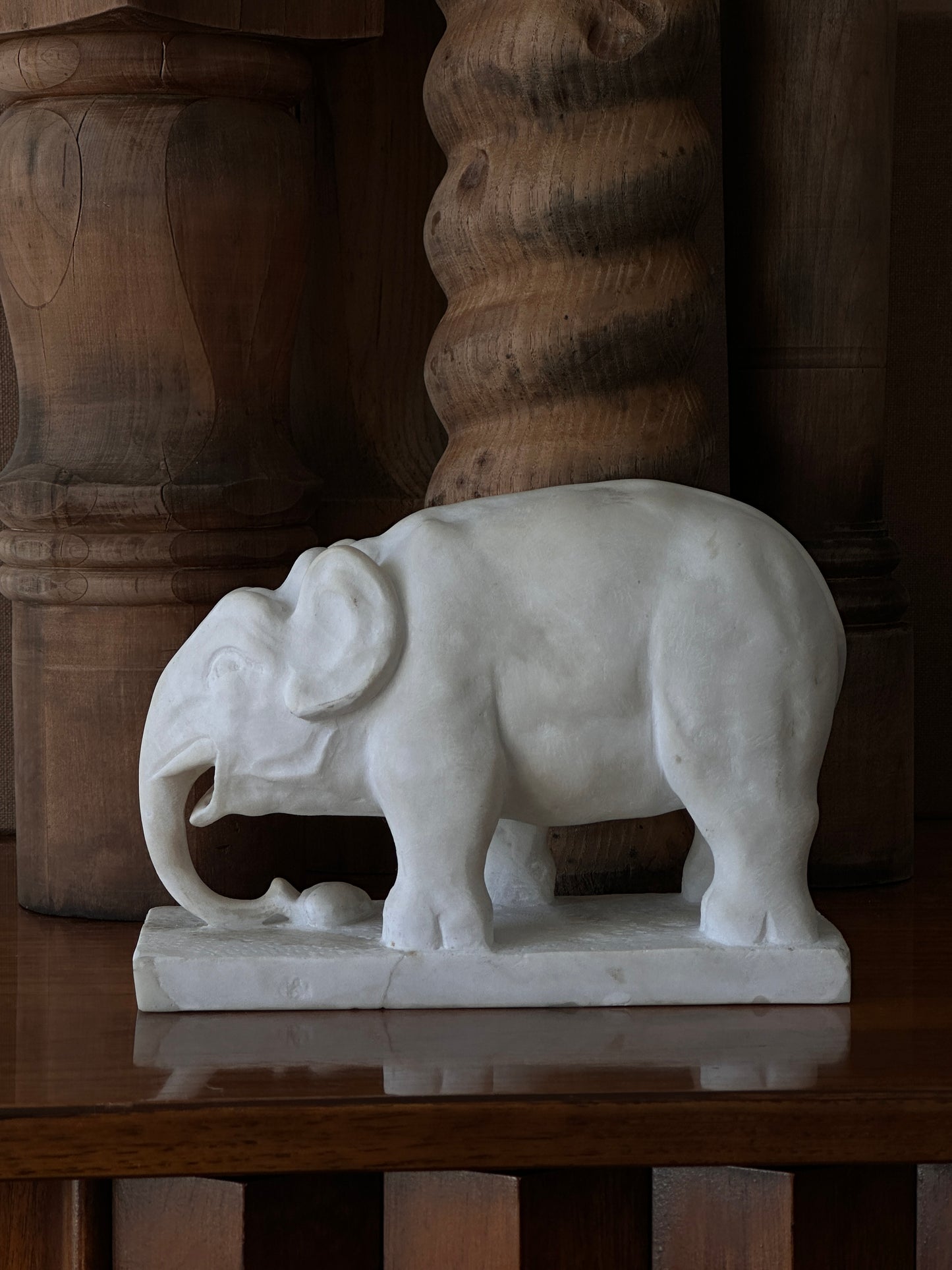 Antique Italian Carrara Marble Elephant Bookend