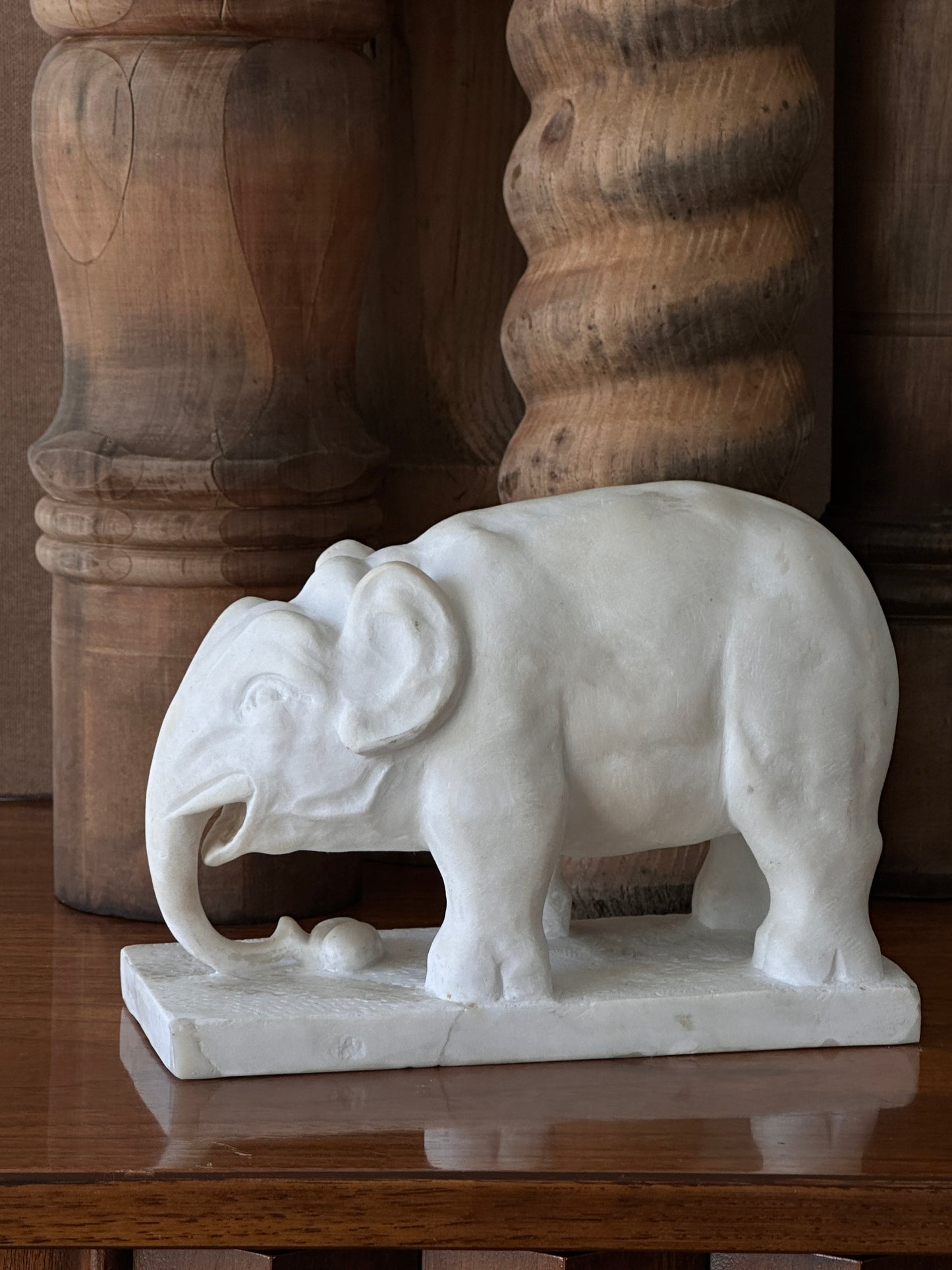 Antique Italian Carrara Marble Elephant Bookend