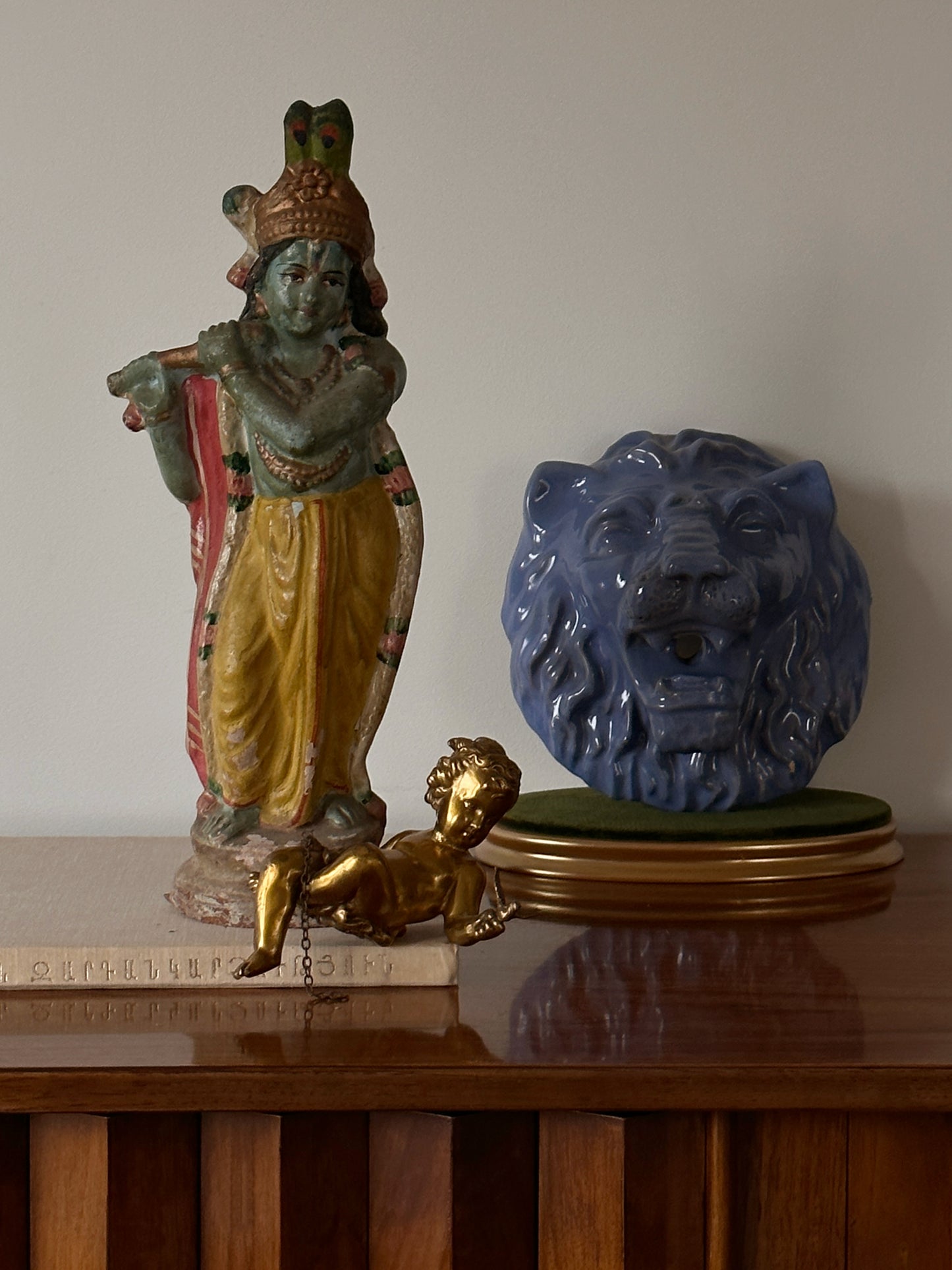 Blue Majolica Lion Head