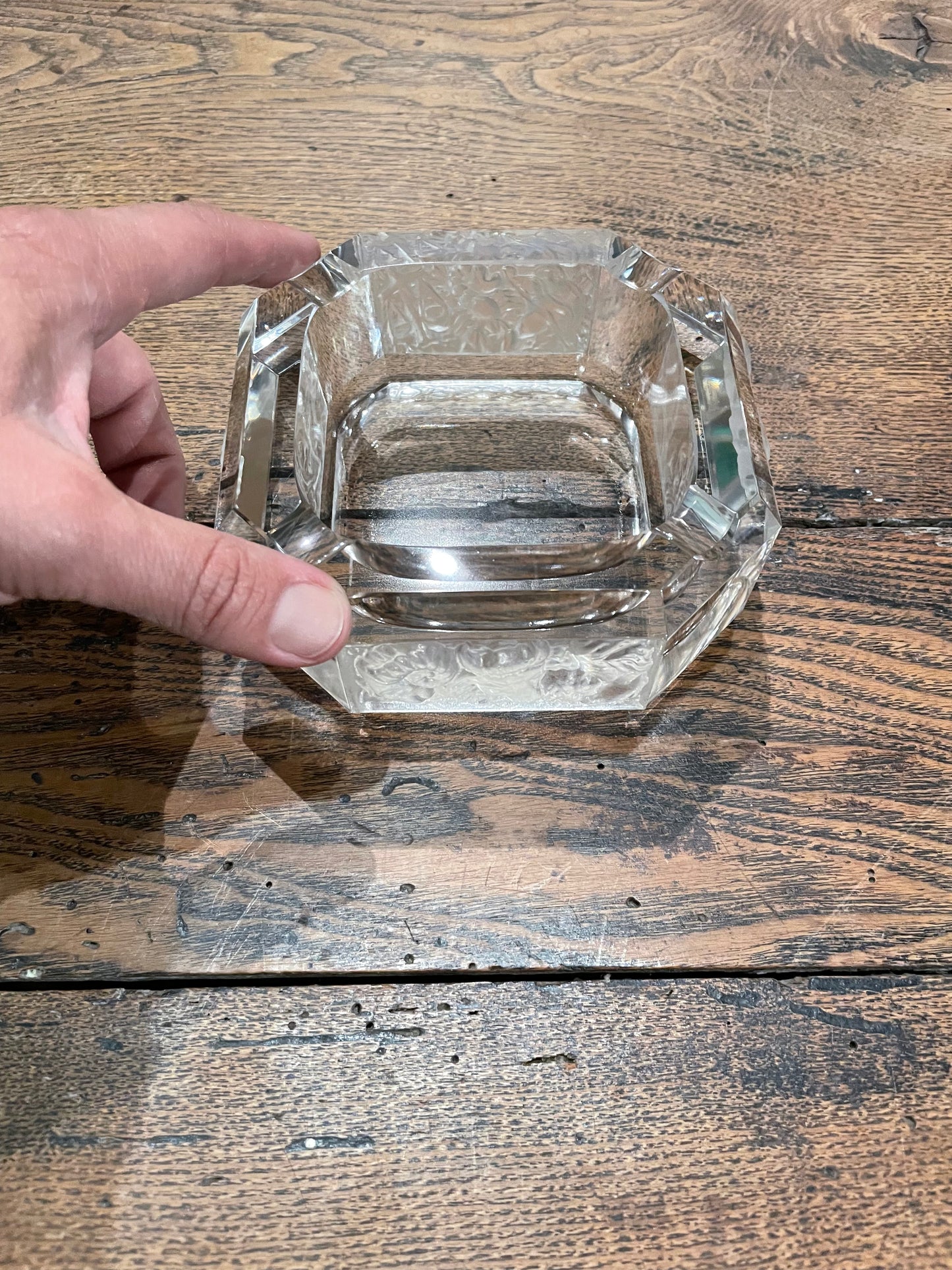 Vintage Bohemian Crystal Square Zodiac Ashtray Trinket Dish