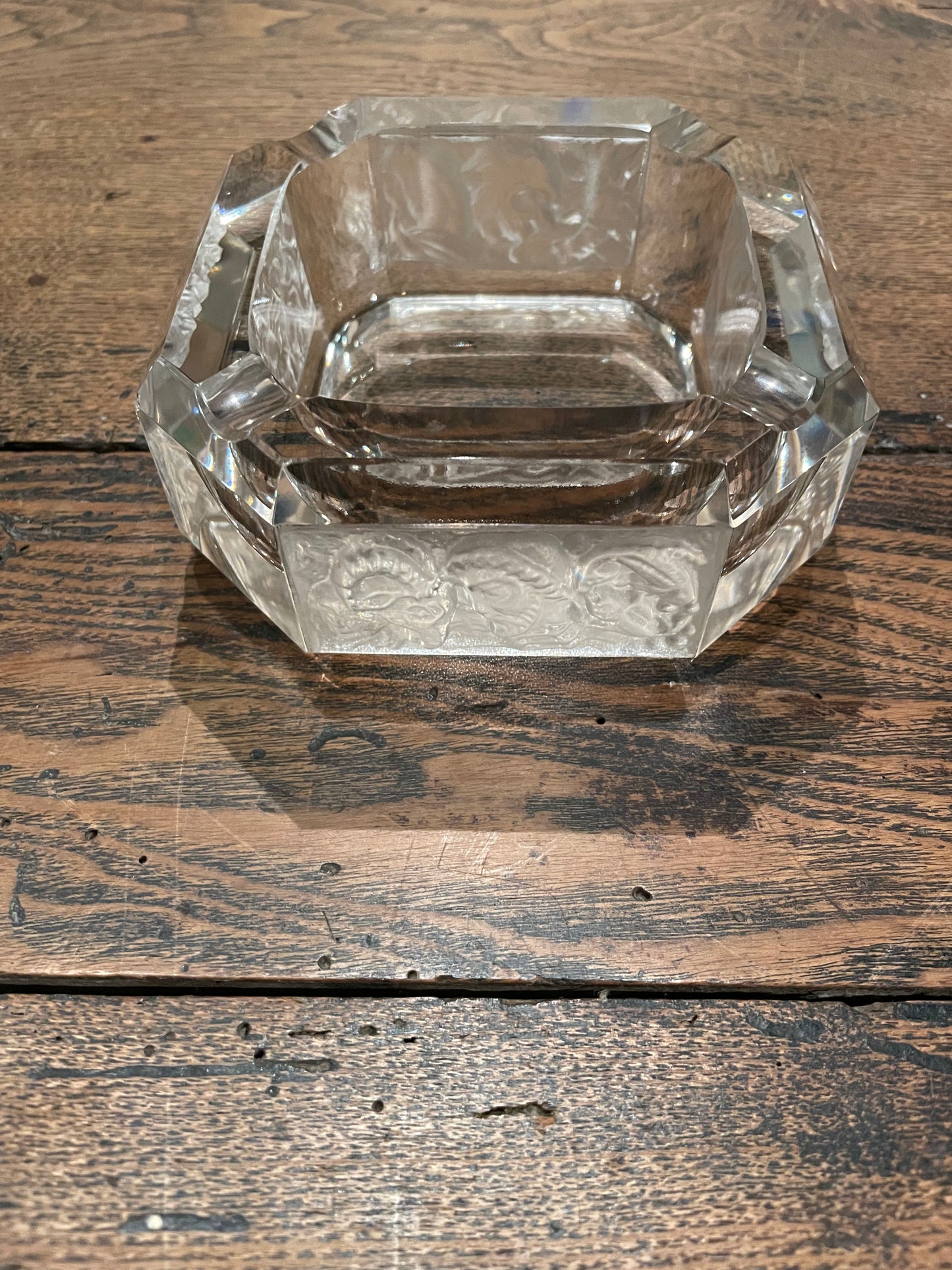 Vintage Bohemian Crystal Square Zodiac Ashtray Trinket Dish