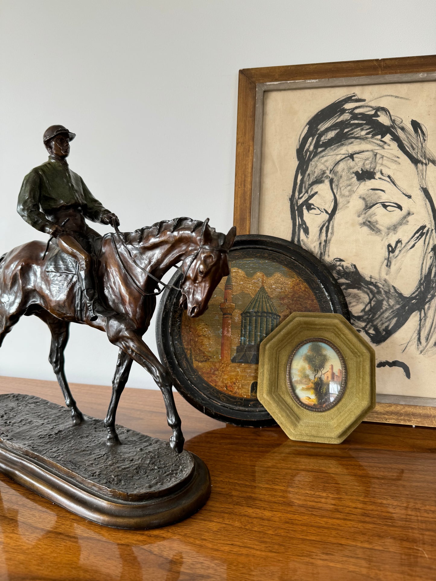 Horse and Jockey Patinated Bronze Sculpture - Signed Pierre - Jules Mene