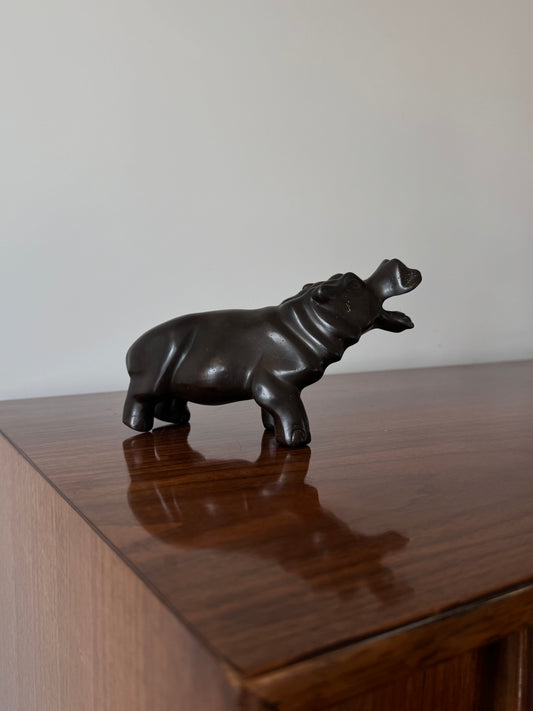 Patinated Bronze Hippopotamus Figurine