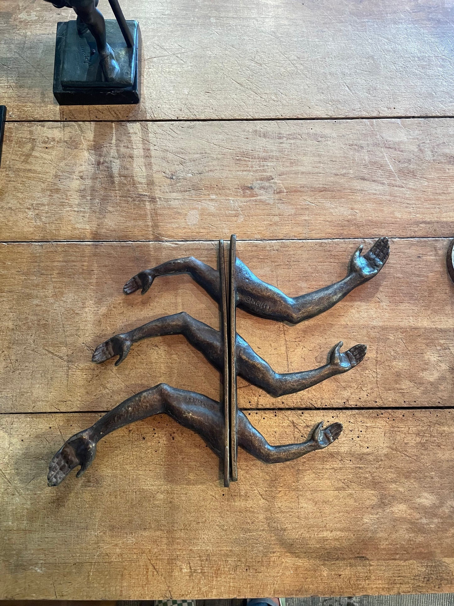 Nelles signed bronze sculpture figural arms coat hooks