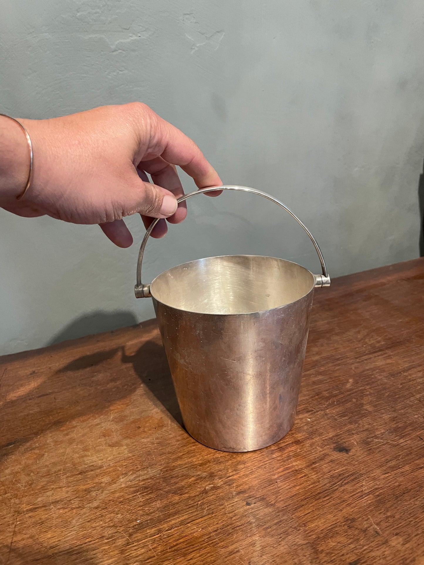 Simple Silver Plated Small Art Deco Ice bucket with Handle Mappin and Webb