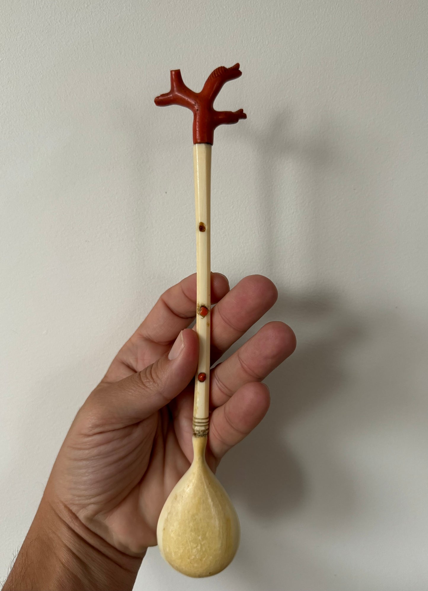 Rare Antique Ottoman Coral and Bone Sherbert Spoon