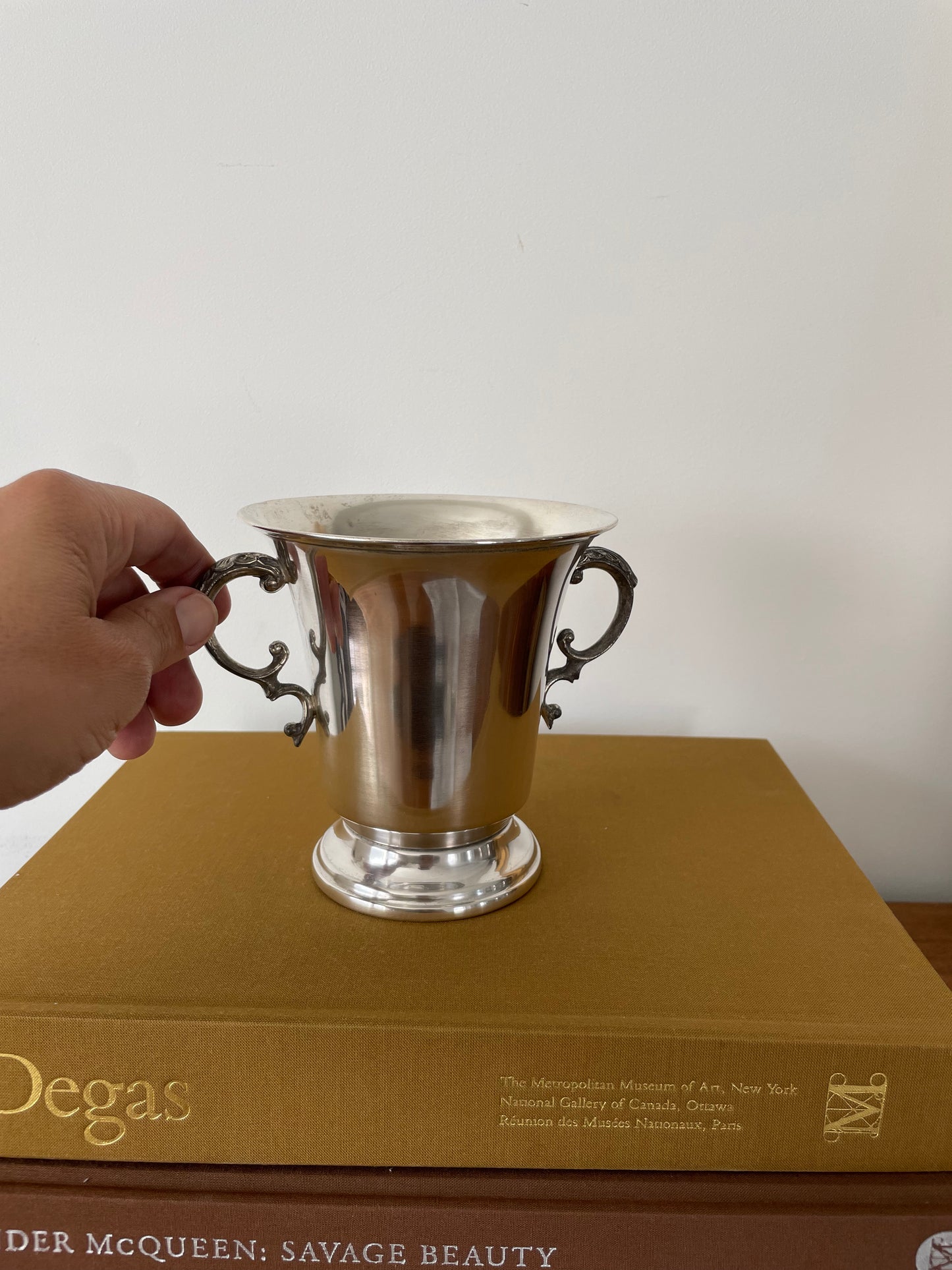 Antique Individual Silver Plated Ice Bucket With Voluted Ornate Handles