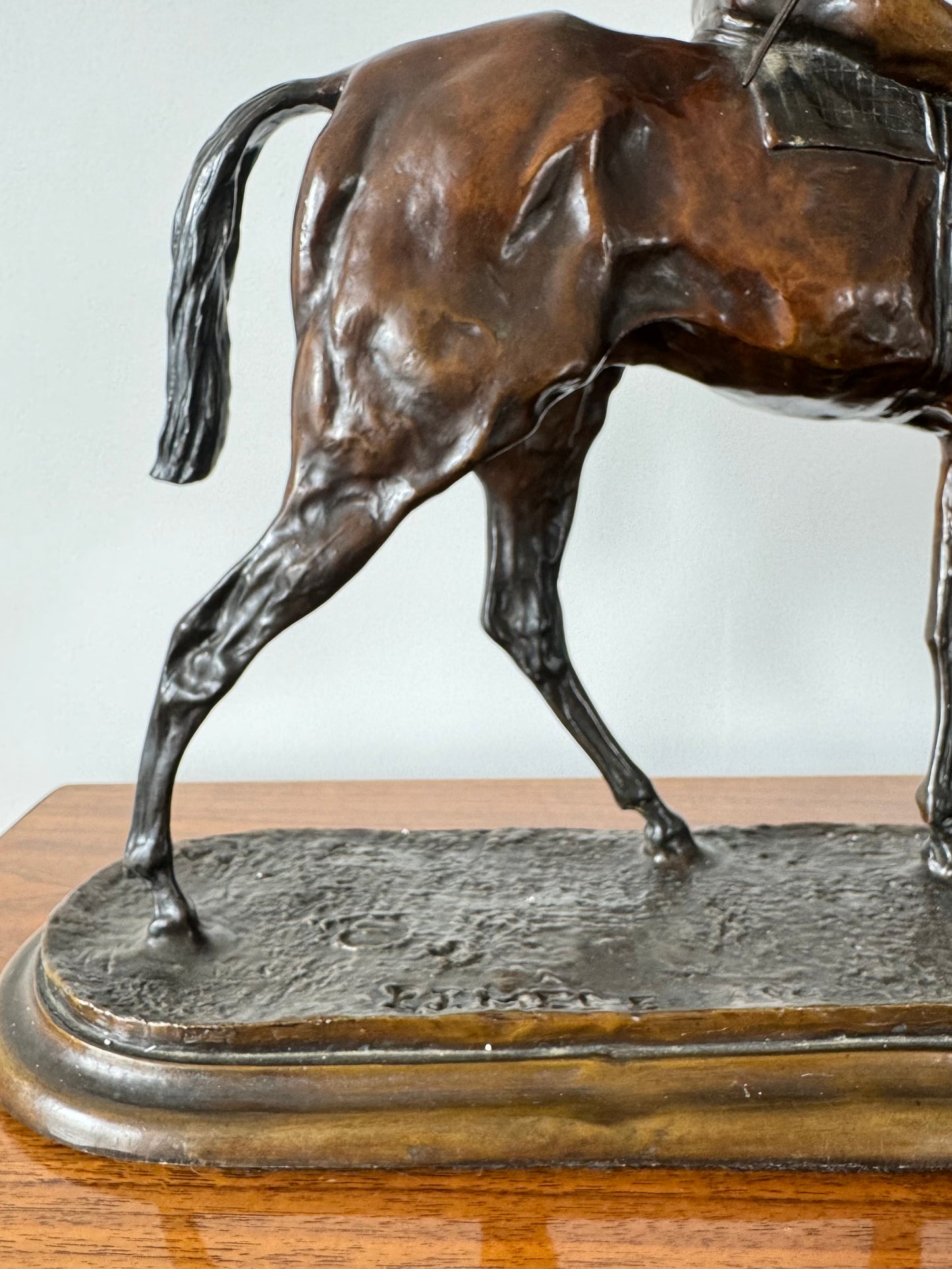 Horse and Jockey Patinated Bronze Sculpture - Signed Pierre - Jules Mene