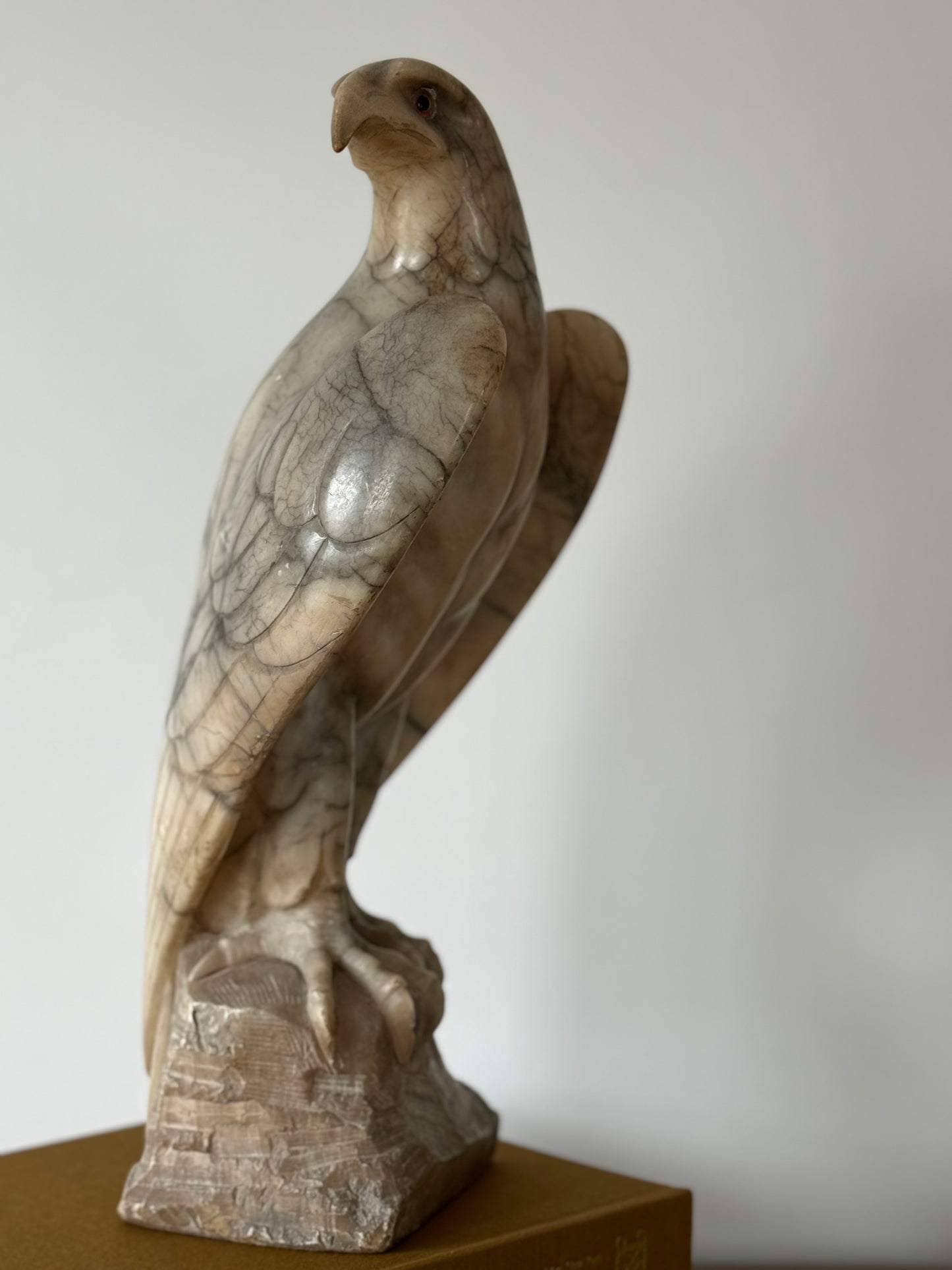 Hand Carved Antique Art Deco Alabaster Eagle Sculpture