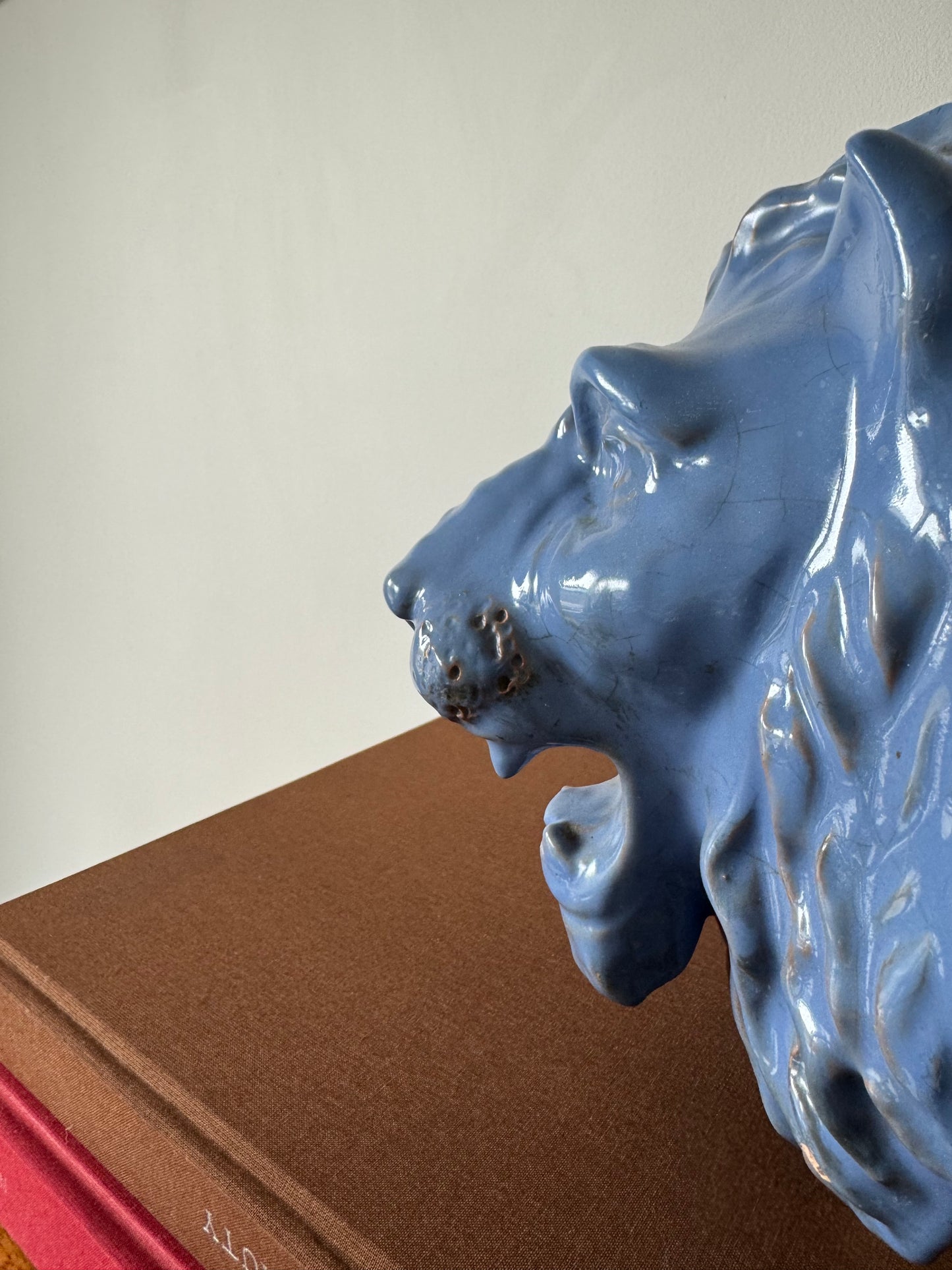 Blue Majolica Lion Head