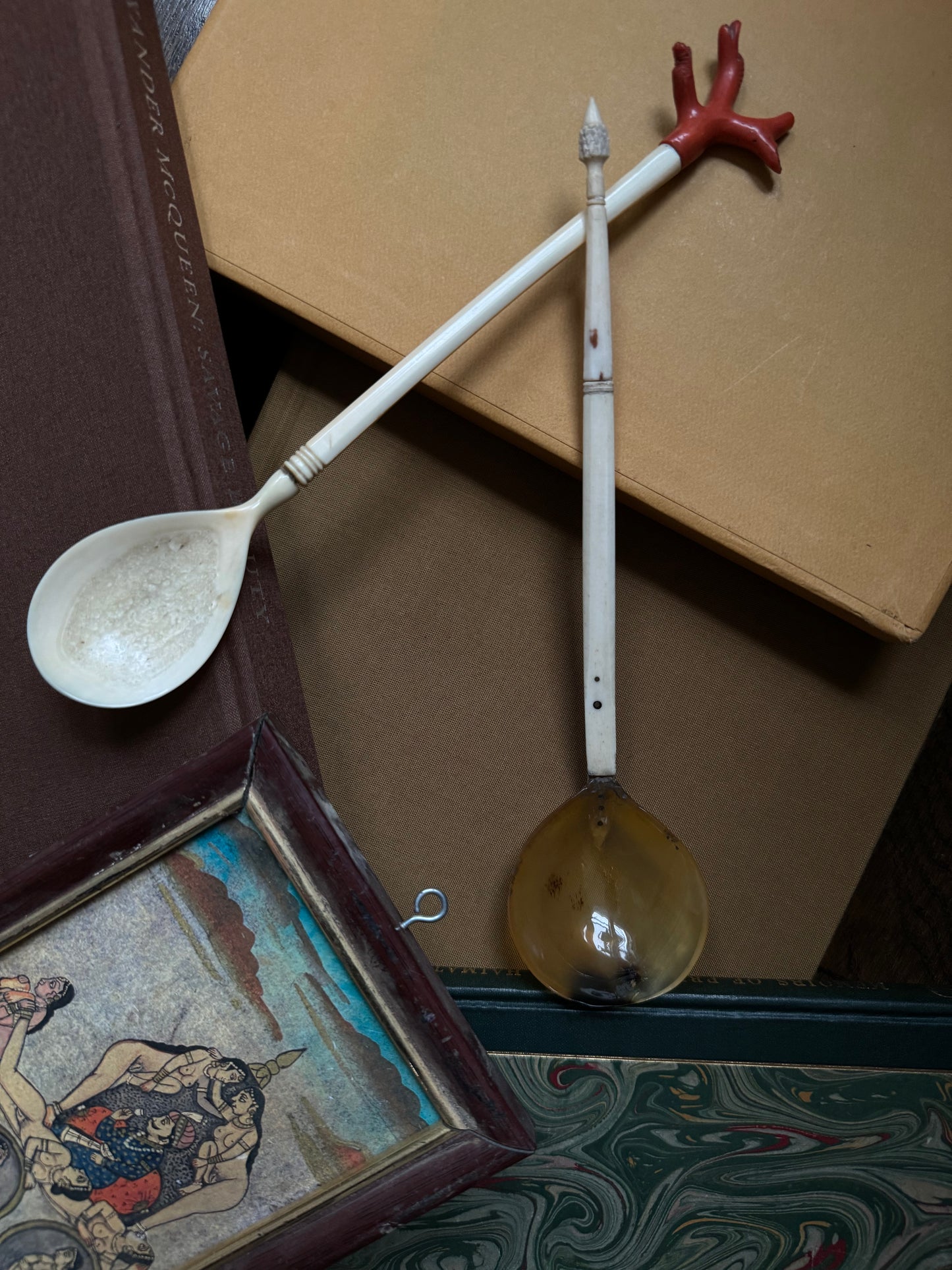 Rare Antique Ottoman Coral and Bone Sherbert Spoon