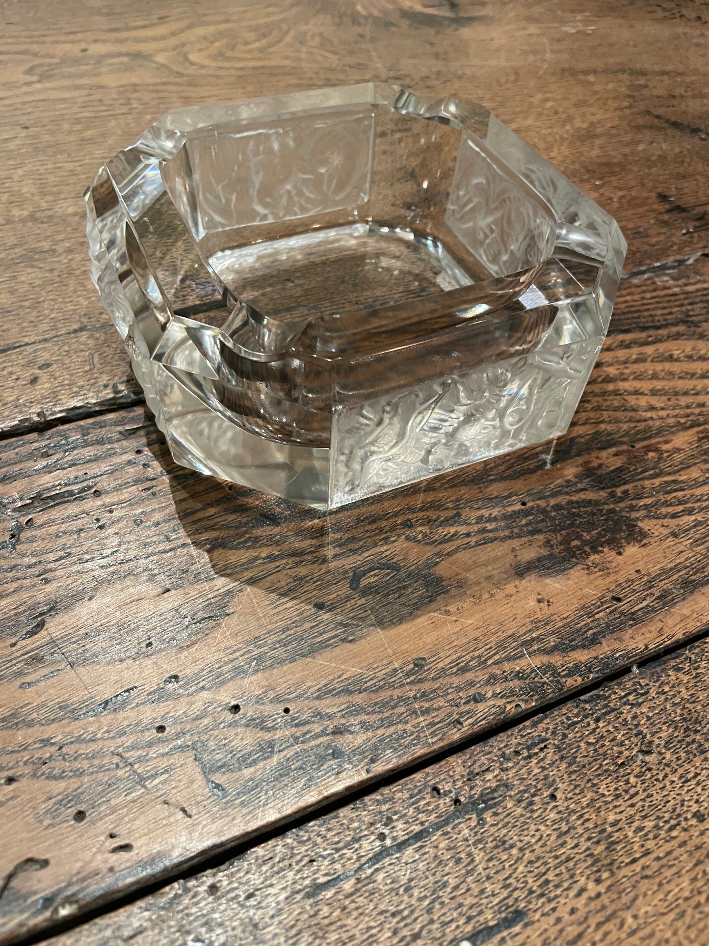 Vintage Bohemian Crystal Square Zodiac Ashtray Trinket Dish