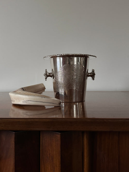 Vintage Individual silver plated mini ice bucket with filigree detail