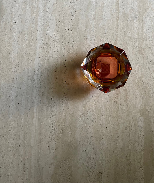 Vintage Murano Glass Faceted Diamond Sommerso Ashtray Trinket tray by Flavio Poli in Amber Brown Clear Color