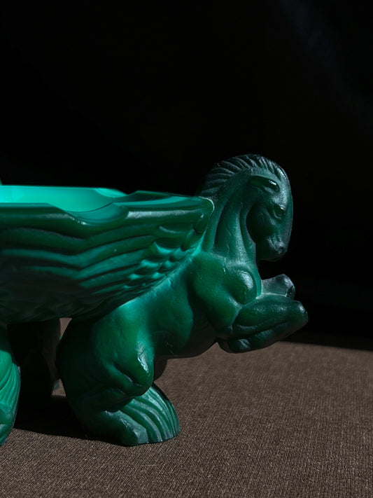 "Malachite" Color Glass Pegasus Ashtray Trinket Dish H. Anton Pleva