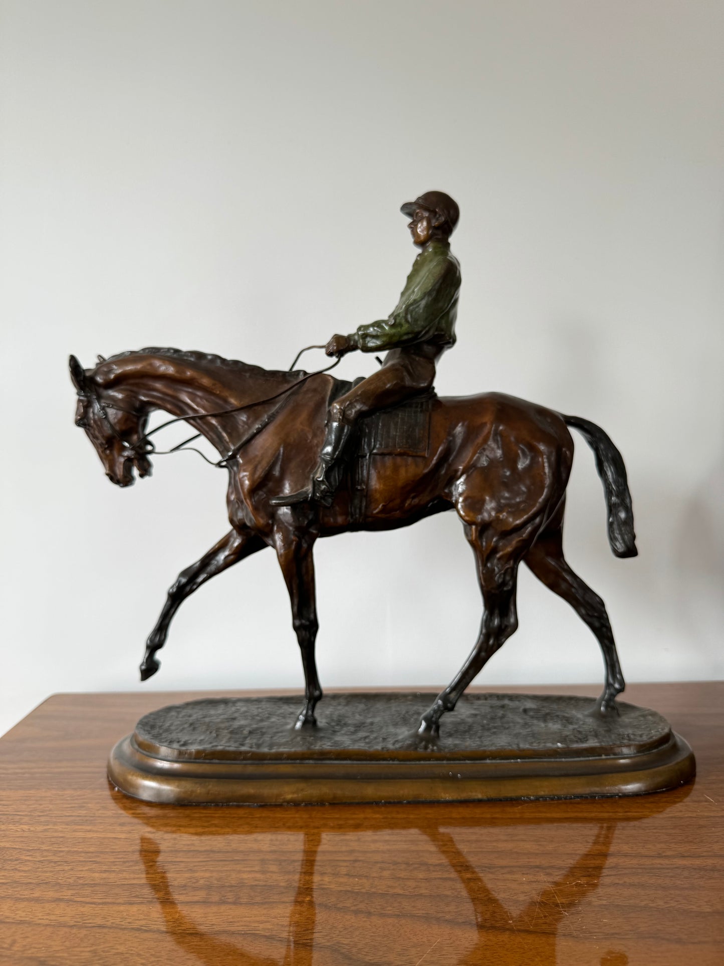 Horse and Jockey Patinated Bronze Sculpture - Signed Pierre - Jules Mene