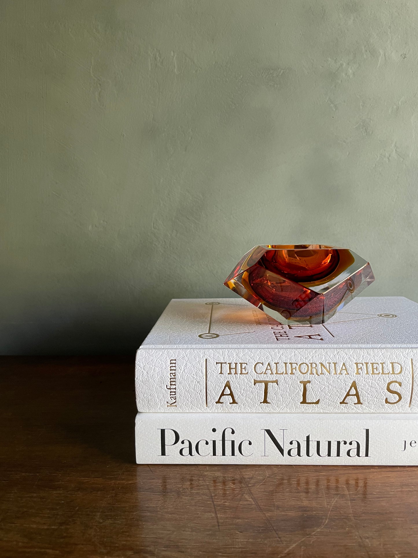 Vintage Murano Glass Faceted Diamond Sommerso Ashtray Trinket tray by Flavio Poli in Amber Brown Clear Color