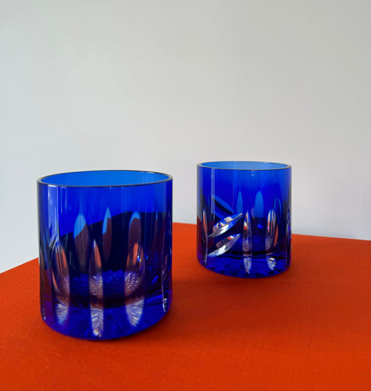 Blue crystal faceted tumblers - set of 5