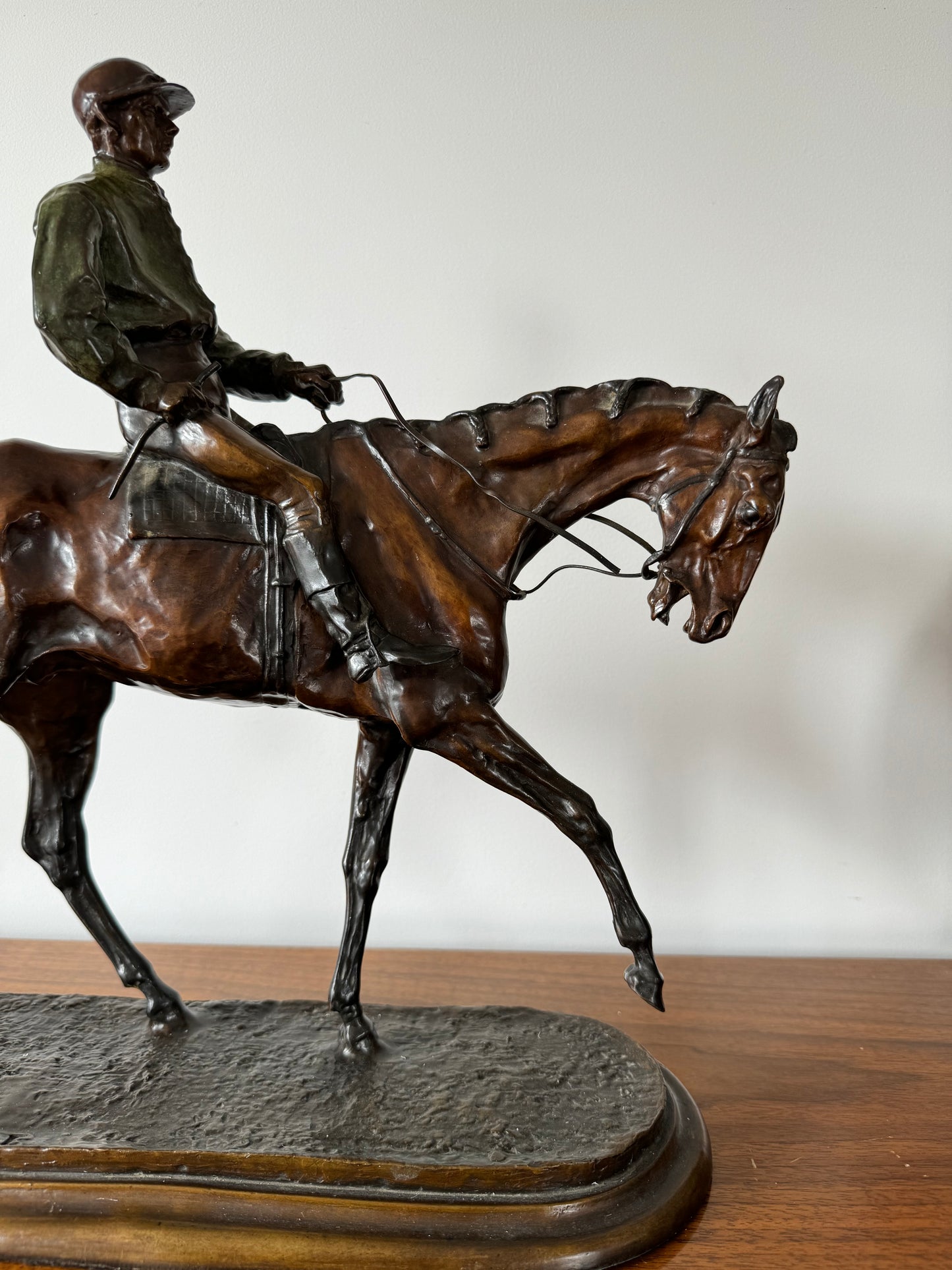 Horse and Jockey Patinated Bronze Sculpture - Signed Pierre - Jules Mene