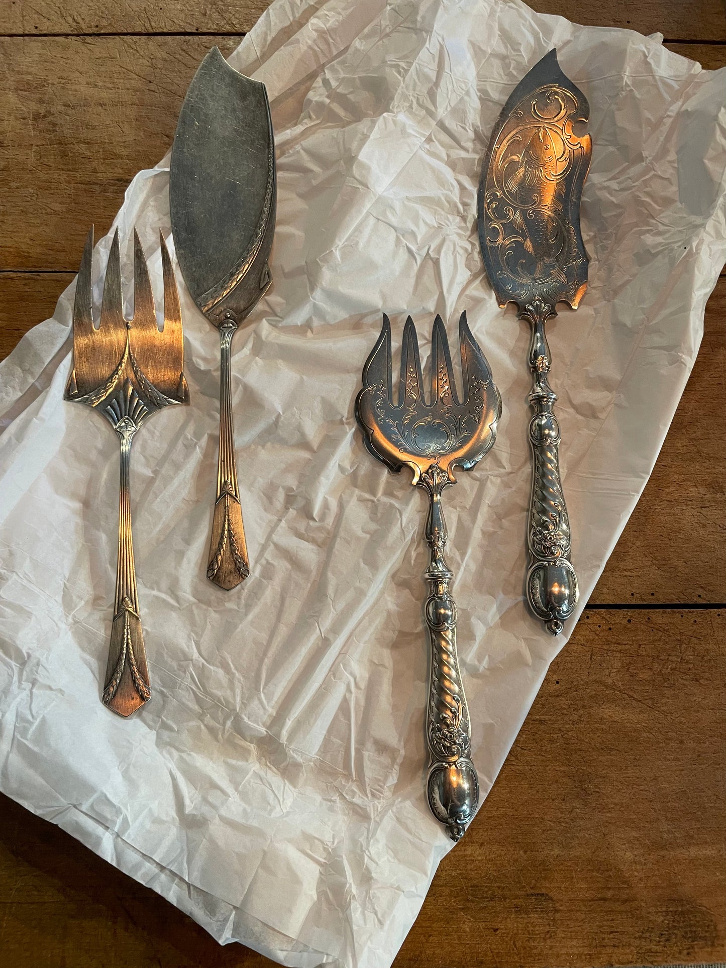 Antique WMF Rococo Style Engraved Fish Design Fish Serving Set (2 pieces)