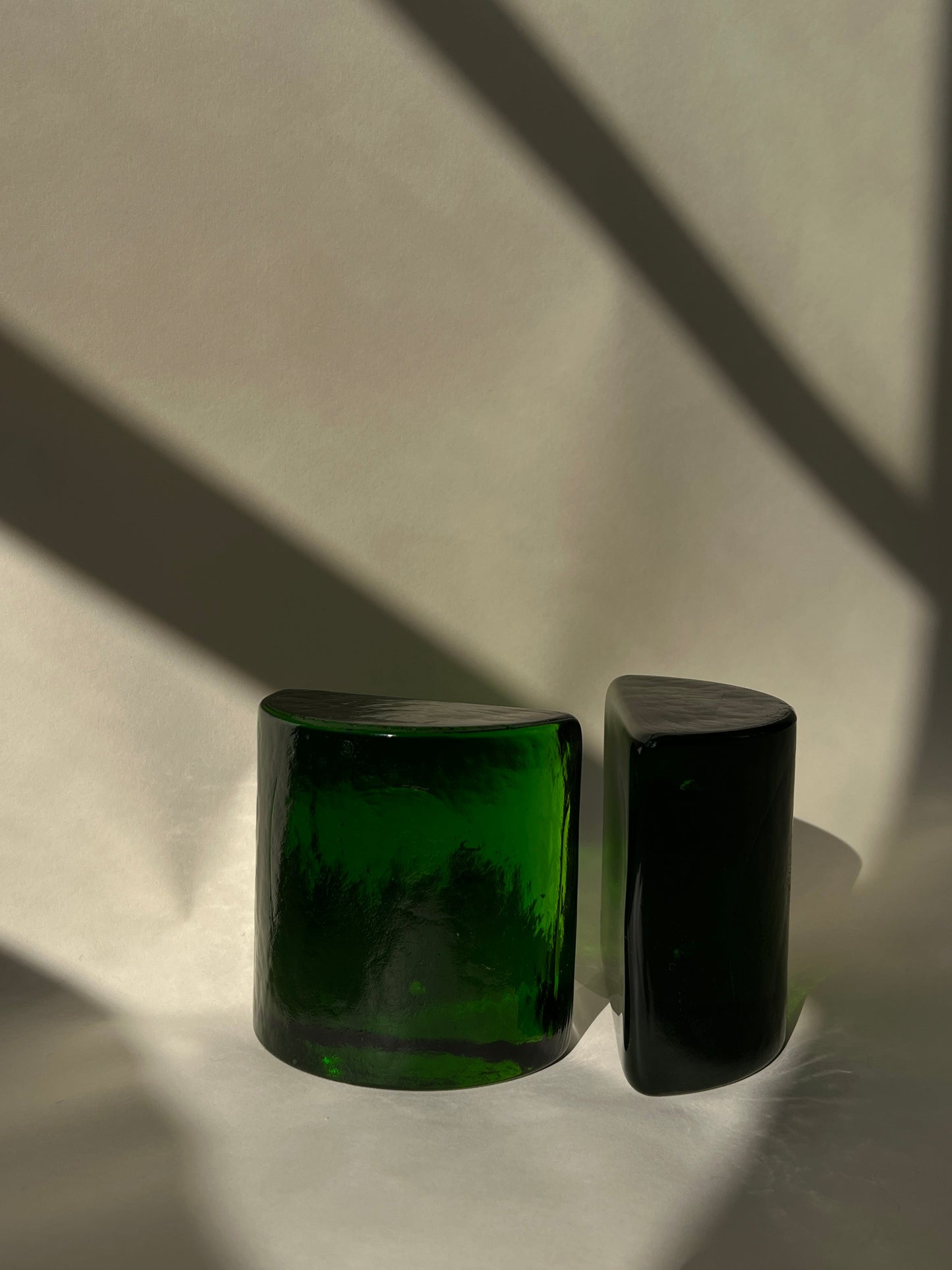 Pair of Lime Green Mid-Century Modern Iittala Style Handmade Green Art Glass Bookends