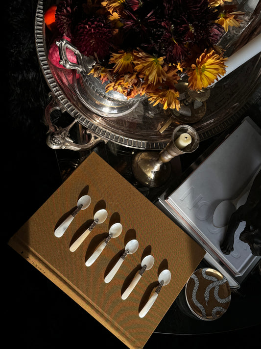 Set of six mother of pearl caviar spoons