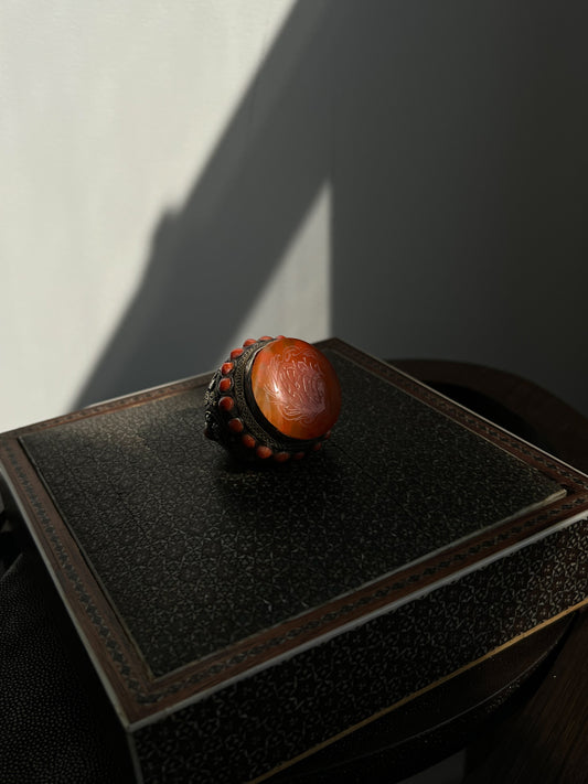 Antique Berber Seal Ring - Agate & Coral