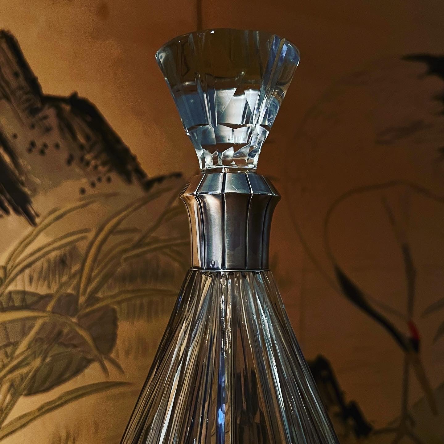 Art Deco Whiskey Decanter with Minerve Silver Collar