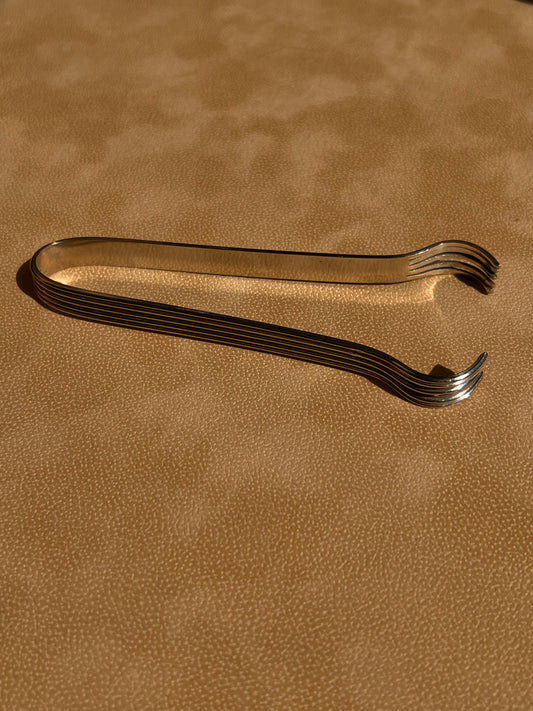 Modern Mid-Century Silver-plated Grooved Ice Tongs