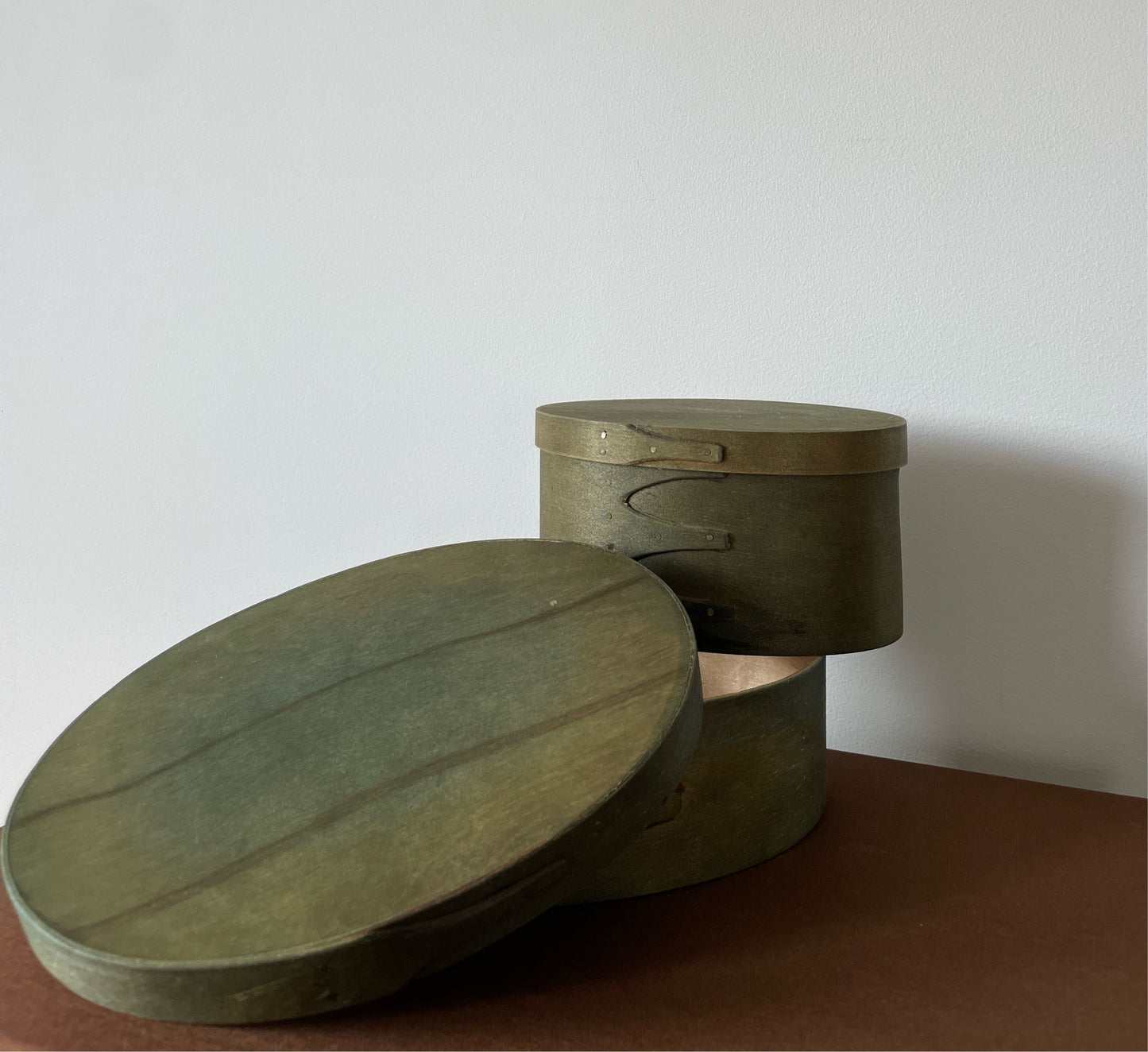 Pair of Vintage Wooden Olive Green Shaker Boxes (2 pieces)