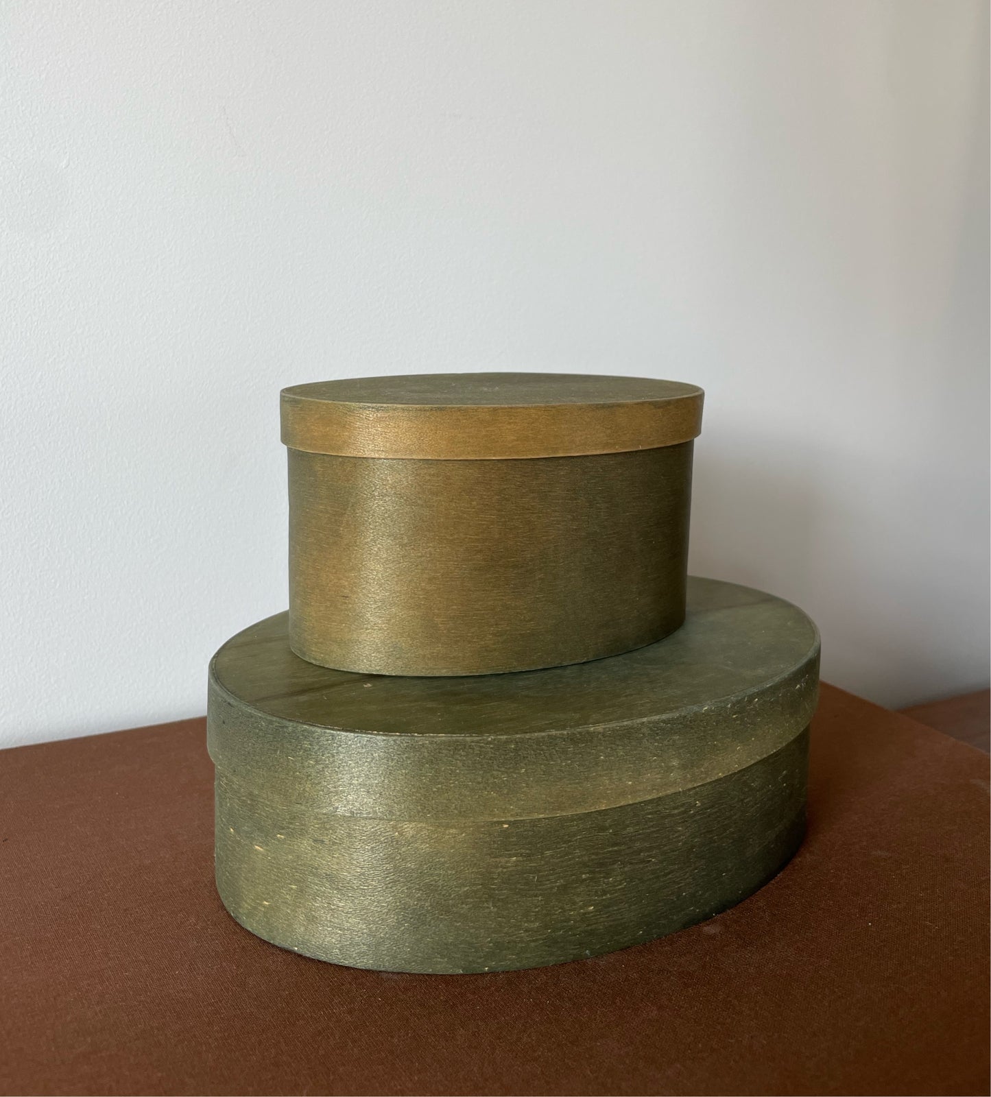 Pair of Vintage Wooden Olive Green Shaker Boxes (2 pieces)